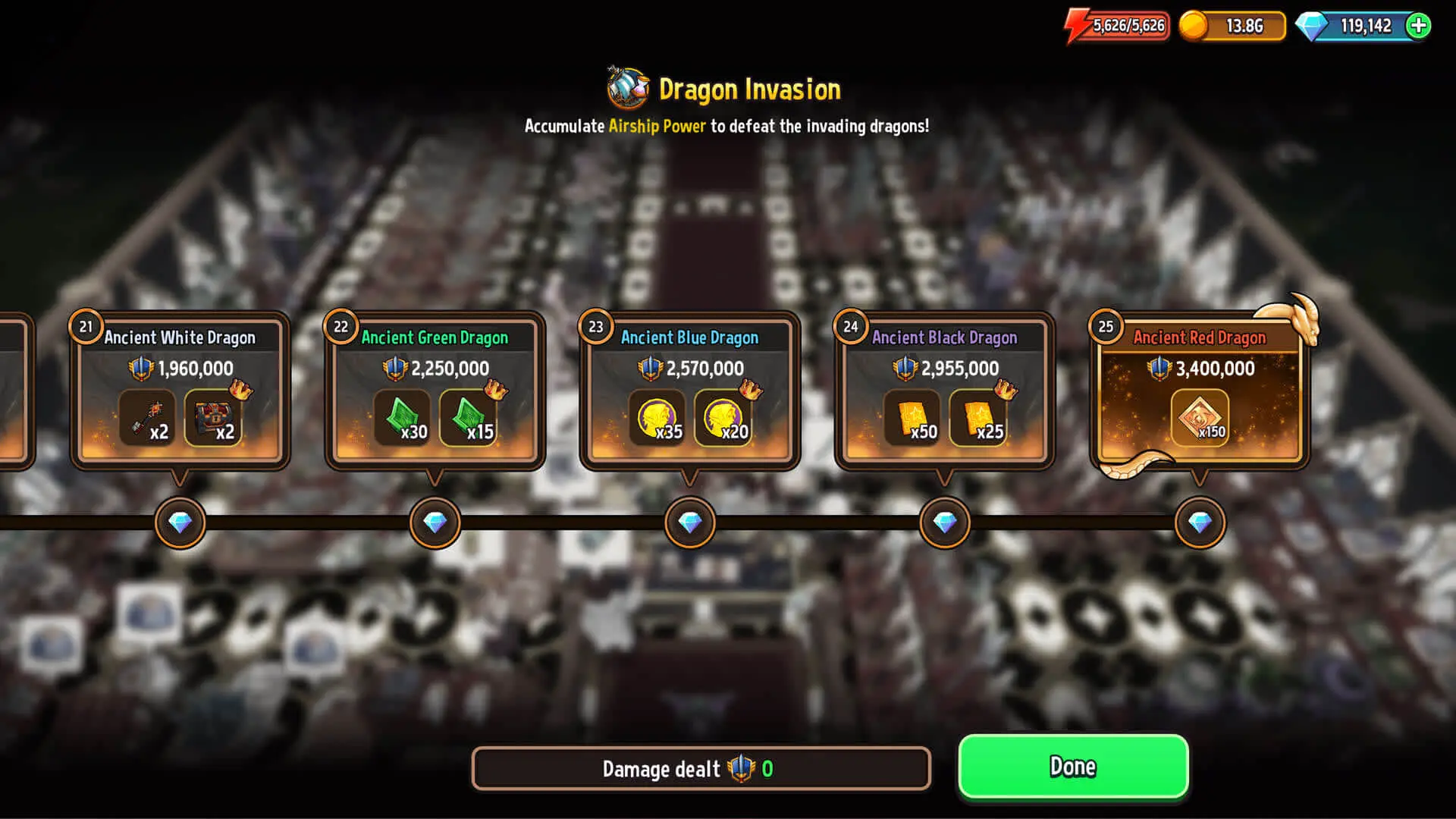 Changes to the Dragon Invasion reward track (last three bonus reward milestones hidden).