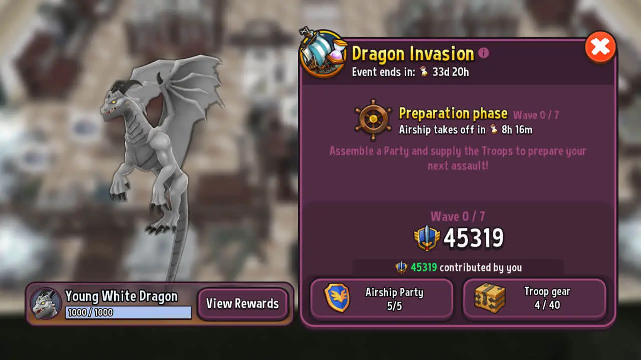 The event menu for Dragon Invasion.