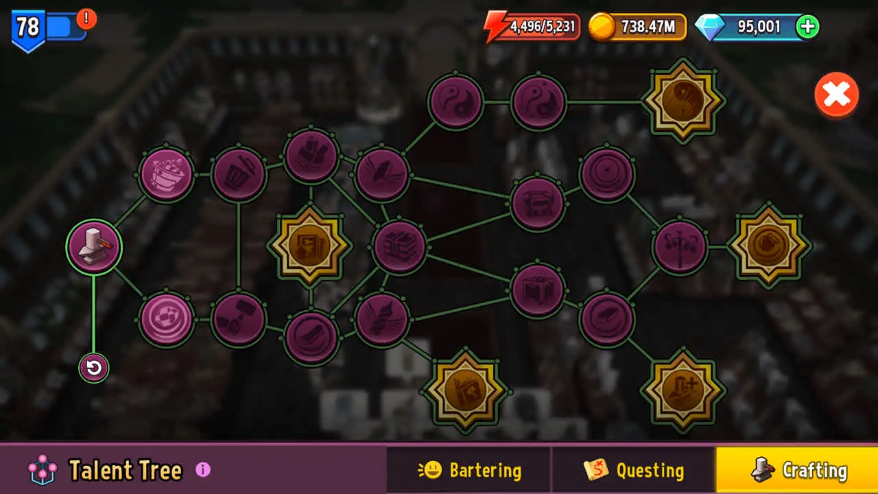 A preview of the Crafting talent tree.
